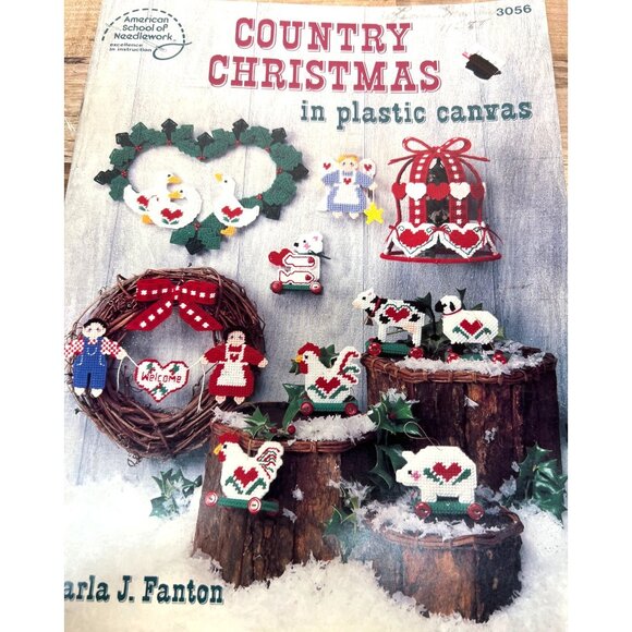 Country Christmas Plastic Canvas Pattern Craft Book Farmhouse Holiday Decor - Picture 1 of 2